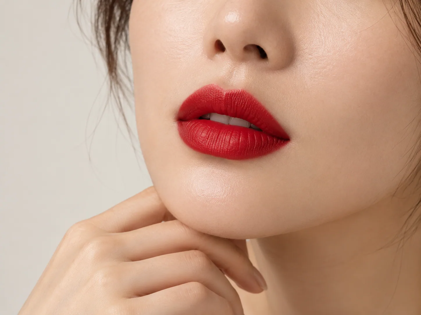 Close-up kecantikan bibir merah yang mempesona